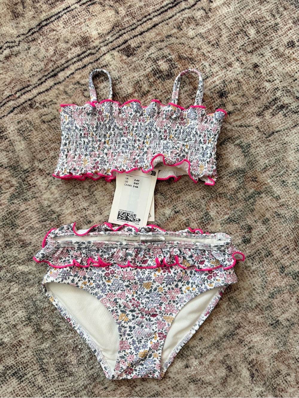 H&M Girls Floral Ruffle Two-Piece Swim Set in Pink